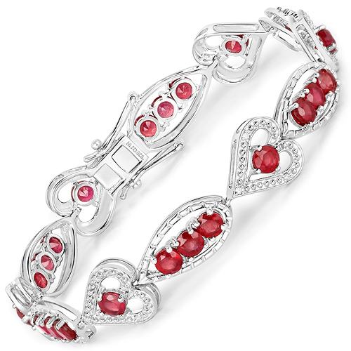 Bracelets-7.78 Carat Glass Filled Ruby and White Diamond .925 Sterling Silver Bracelet