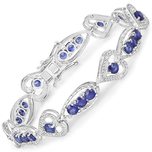 Bracelets-8.50 Carat Glass Filled Sapphire and White Diamond .925 Sterling Silver Bracelet