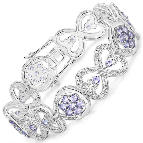 Bracelets-4.63 Carat Genuine Tanzanite and White Diamond .925 Sterling Silver Bracelet