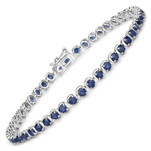Bracelets-3.26 Carat Genuine Blue Sapphire 14K White Gold Bracelet