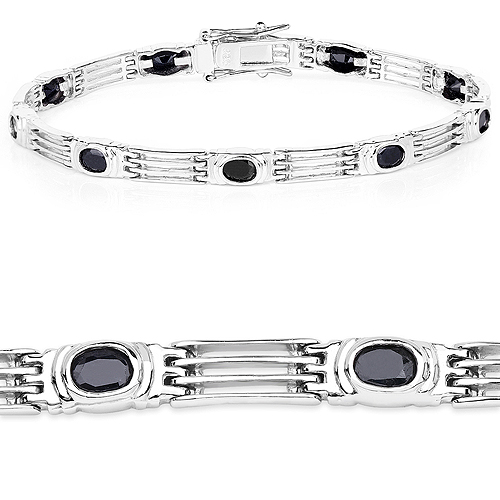Bracelets-4.95 Carat Genuine Black Sapphire .925 Sterling Silver Bracelet