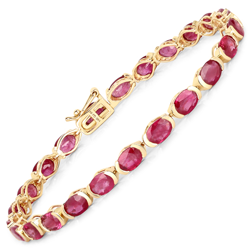 Bracelets-12.48 Carat Genuine Ruby 14K Yellow Gold Bracelet