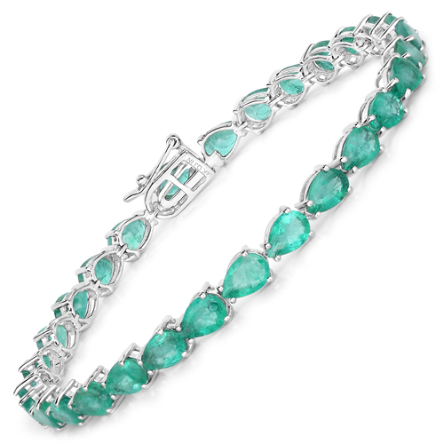 Bracelets-10.15 Carat Genuine Zambian Emerald 14K White Gold Bracelet
