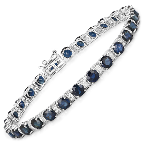 Bracelets-8.07 Carat Genuine Blue Sapphire and White Diamond 14K White Gold Bracelet