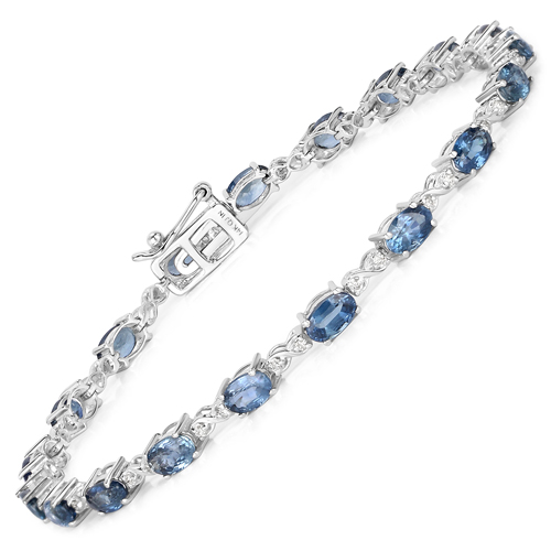 Bracelets-4.43 Carat Genuine Blue Sapphire and White Diamond 14K White Gold Bracelet