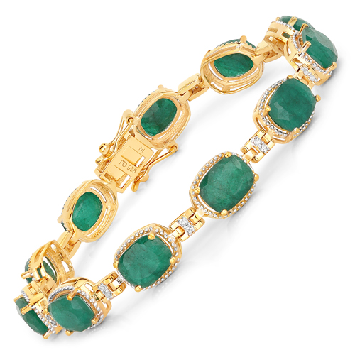 Bracelets-15.06 Carat Dyed Emerald and White Diamond .925 Sterling Silver Bracelet