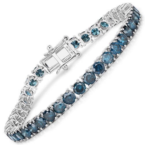 Bracelets-12.18 Carat Genuine Blue Diamond 14K White Gold Bracelet