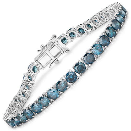 Bracelets-14.82 Carat Genuine Blue Diamond 14K White Gold Bracelet