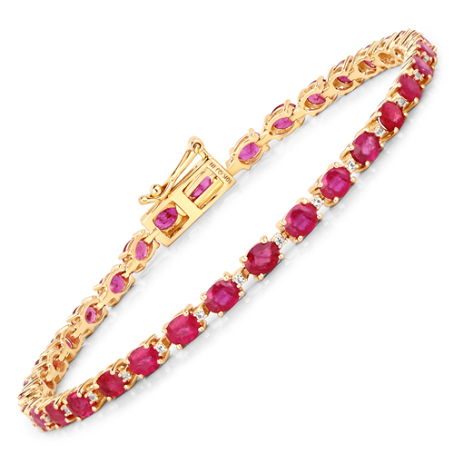 Bracelets-6.25 Carat Lead Free Ruby and Created White Sapphire 10K Yellow Gold Bracelet