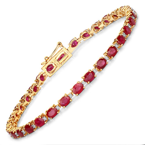 Bracelets-6.25 Carat Genuine Ruby and White Diamond 10K Yellow Gold Bracelet