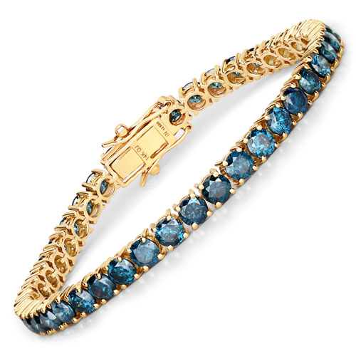 Bracelets-13.53 Carat Genuine Blue Diamond 14K Yellow Gold Bracelet