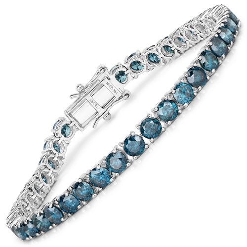 Bracelets-13.14 Carat Genuine Blue Diamond 14K White Gold Bracelet