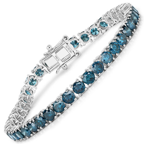 Bracelets-15.05 Carat Genuine Blue Diamond 14K White Gold Bracelet