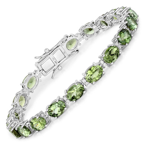 Bracelets-17.00 Carat Genuine Green Tourmaline and White Diamond 14K White Gold Bracelet