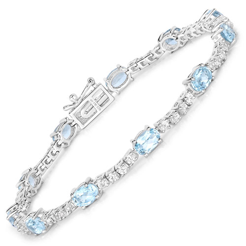 Bracelets-7.37 Carat Blue Topaz And Created White Sapphire .925 Sterling Silver Bracelet
