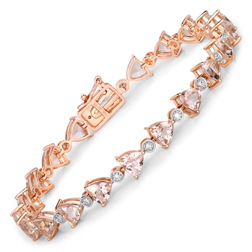 Bracelets-7.56 Carat Genuine Morganite and White Diamond 14K Rose Gold Bracelet