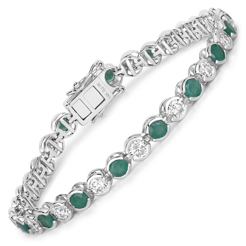 Bracelets-8.16 Carat Genuine Emerald and Lab Grown Diamond 14K White Gold Bracelet