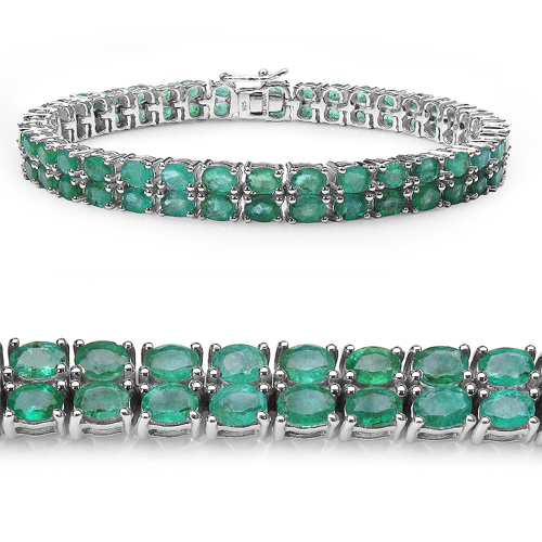 Bracelets-11.70 Carat Genuine Emerald .925 Sterling Silver Bracelet