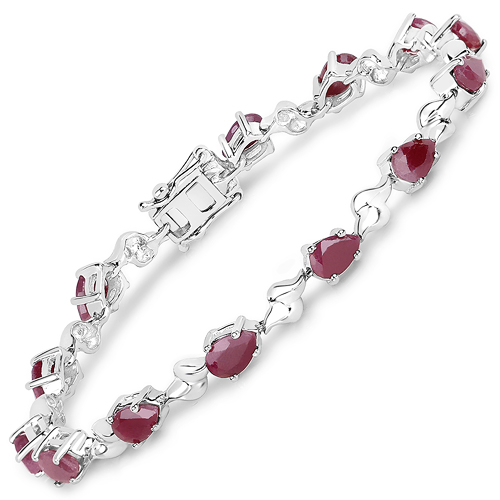 Bracelets-5.85 Carat Genuine Ruby .925 Sterling Silver Bracelet