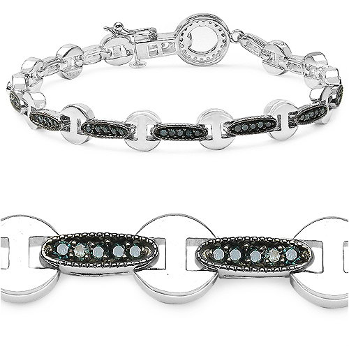Bracelets-0.98 Carat Genuine Blue Diamond .925 Sterling Silver Bracelet