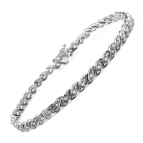 Bracelets-0.32 Carat Genuine White Diamond .925 Sterling Silver Bracelet