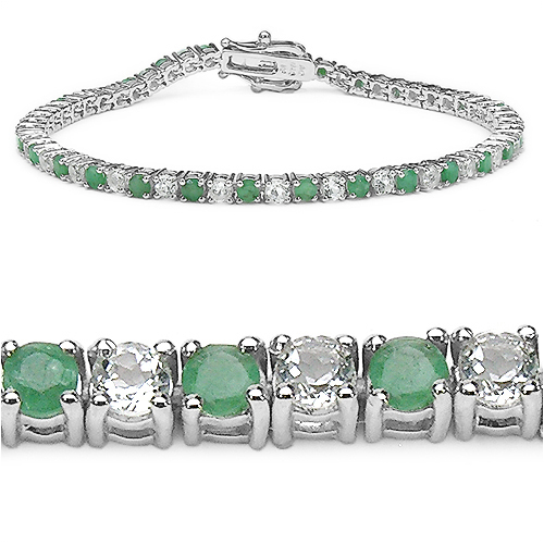 Bracelets-5.51 Carat Genuine Emerald .925 Sterling Silver Bracelet