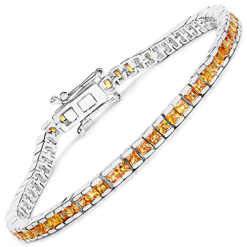 Bracelets-6.21 Carat Genuine Orange Sapphire .925 Sterling Silver Bracelet