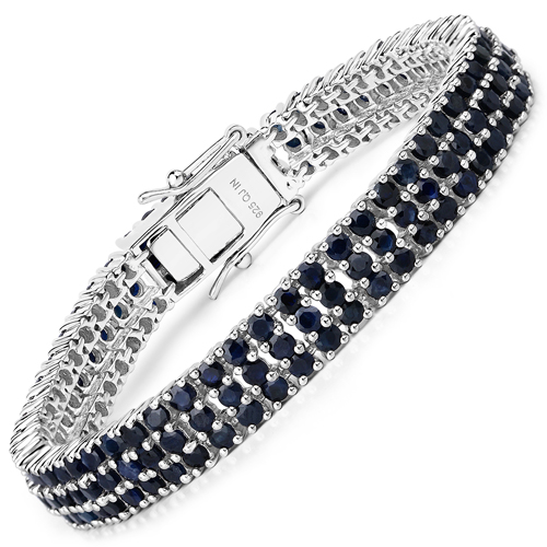 Bracelets-10.44 Carat Genuine Blue Sapphire .925 Sterling Silver Bracelet