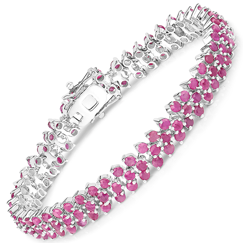Bracelets-10.80 Carat Genuine Ruby Sterling Silver Bracelet
