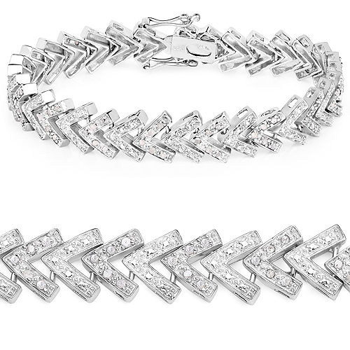 Bracelets-0.90 Carat Genuine White Diamond .925 Sterling Silver Bracelet