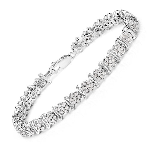 Bracelets-1.80 Carat Genuine White Diamond .925 Sterling Silver Bracelet