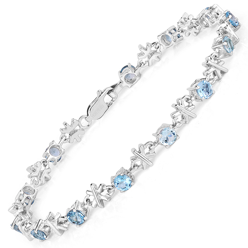 Bracelets-4.16 Carat Genuine Blue Topaz .925 Sterling Silver Bracelet