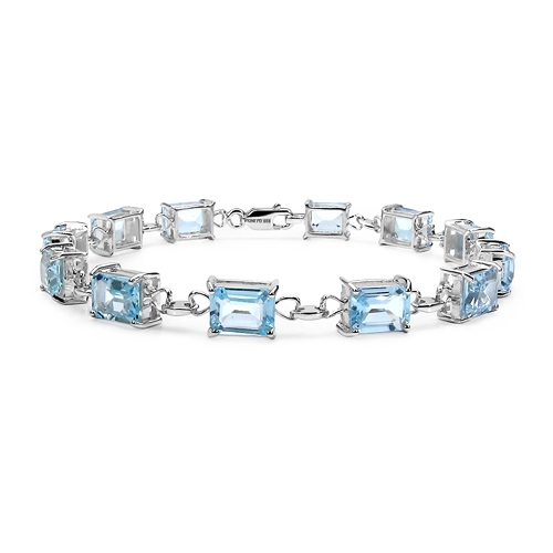 Bracelets-21.60 Carat Genuine Blue Topaz .925 Sterling Silver Bracelet