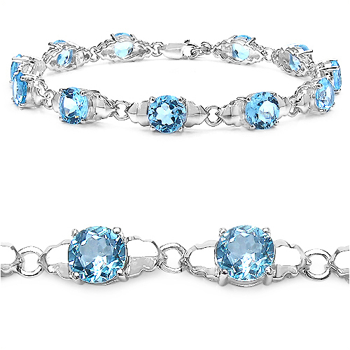 Bracelets-14.80 Carat Genuine Blue Topaz Sterling Silver Bracelet