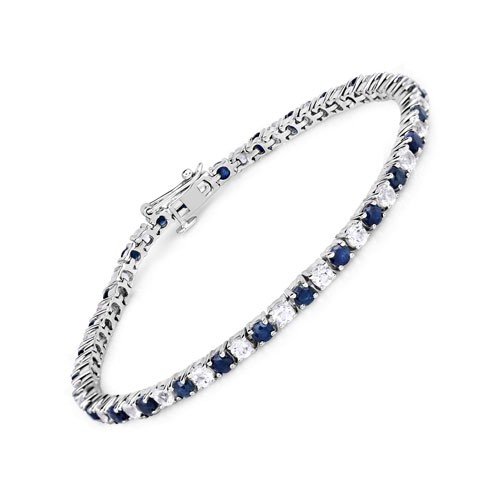 Bracelets-6.87 ct. t.w. Blue Sapphire and White Topaz Bracelet in Sterling Silver