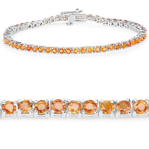 Bracelets-7.70 Carat Genuine Orange Sapphire .925 Sterling Silver Bracelet
