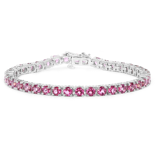 Bracelets-12.00 Carat Genuine Pink Topaz .925 Sterling Silver Bracelet