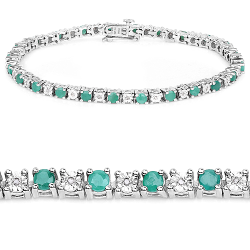 Bracelets-2.50 Carat Genuine Emerald and White Diamond .925 Sterling Silver Bracelet