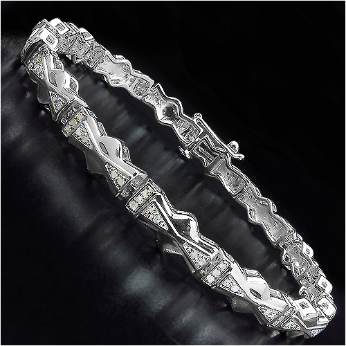 Bracelets-0.57 Carat Genuine White Diamond .925 Sterling Silver Bracelet