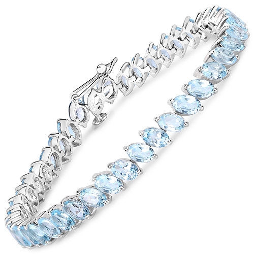 Bracelets-21.42 Carat Genuine Blue Topaz .925 Sterling Silver Bracelet