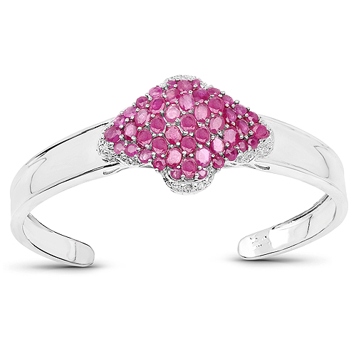 7.38 Carat Glass Filled Ruby, Ruby and White Topaz .925 Sterling Silver Bangle