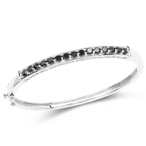 Bracelets-2.63 Carat Genuine Black Diamond .925 Sterling Silver Bangle