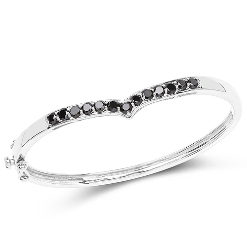 Bracelets-2.28 Carat Genuine Black Diamond .925 Sterling Silver Bangle