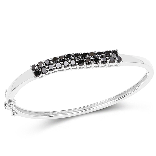 Bracelets-3.53 Carat Genuine Black Diamond .925 Sterling Silver Bangle
