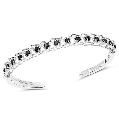 Bracelets-1.88 Carat Genuine Black Diamond .925 Sterling Silver Bangle