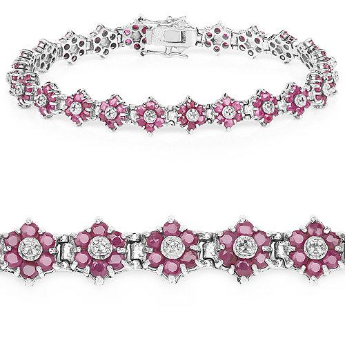Bracelets-7.00 Carat Genuine Ruby and White Diamond .925 Sterling Silver Bracelet