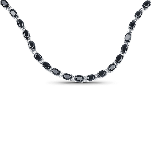 Sapphire-30.10 Carat Genuine Black Sapphire .925 Sterling Silver Necklace