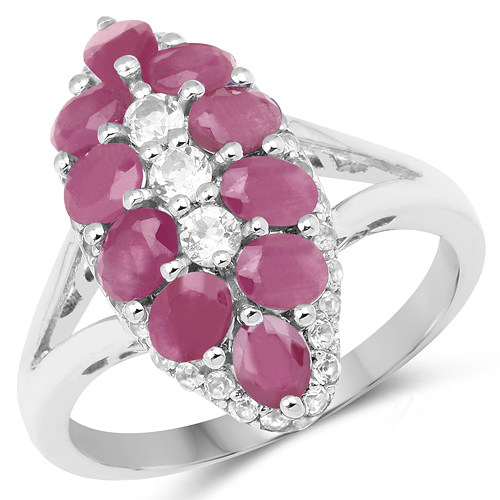 Ruby-3.00 Carat Genuine Ruby and White Topaz .925 Sterling Silver Ring