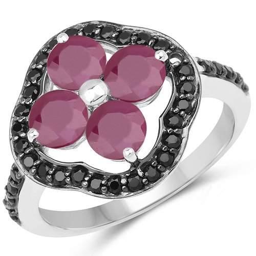 Ruby-2.29 Carat Genuine Ruby and Black Spinel .925 Sterling Silver Ring