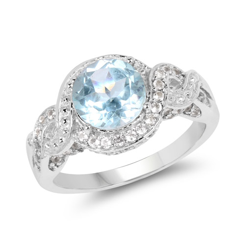 Rings-3.26 Carat Genuine Blue Topaz and White Topaz .925 Sterling Silver Ring